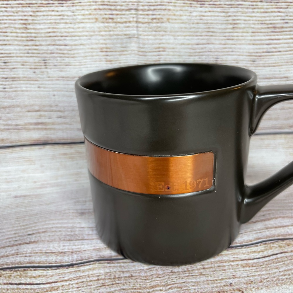 2012 Starbucks Black Matte Ceramic mug with copper band